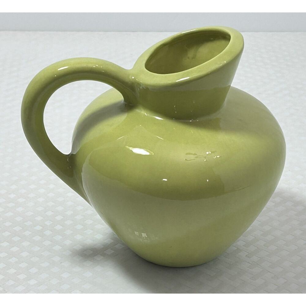 Vintage‎ Lime Green Decorative 5 7/8” Pitcher Small Flower Vase Pottery MCM